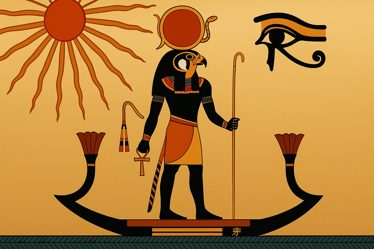 Aldea Nidus, Ra, El Dios Del Sol Y El Origen De La Vida Para Los Egipcios, Con Su Cabeza De Halcón, Disco Solar Y Serpiente. 3500 Años A.c.